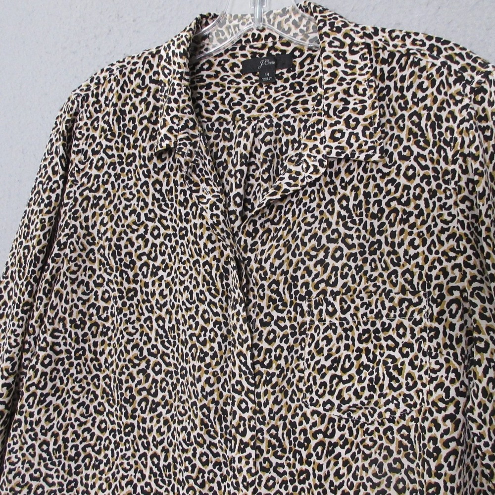 J Crew Top Women Plus 14 Leopard Print Silk Button Up Career Office Capsule